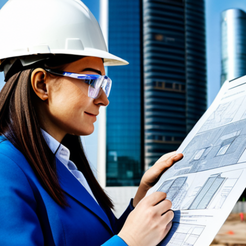 Home 26 **
A professional female engineer, fully clothed in a modest blue work suit and safety glasses, reviewing blueprints on a construction site in Moscow. Background includes modern skyscrapers and construction equipment. Safe for work, appropriate content, perfect anatomy, well-formed hands, proper finger count, natural body proportions, professional, family-friendly, high-quality rendering.
**