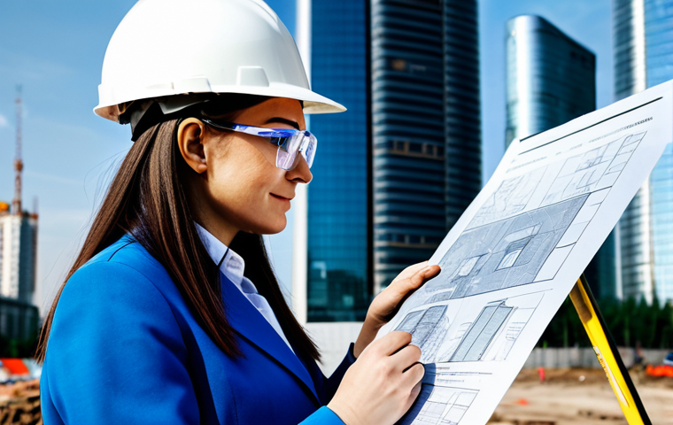 **
A professional female engineer, fully clothed in a modest blue work suit and safety glasses, reviewing blueprints on a construction site in Moscow. Background includes modern skyscrapers and construction equipment. Safe for work, appropriate content, perfect anatomy, well-formed hands, proper finger count, natural body proportions, professional, family-friendly, high-quality rendering.
**