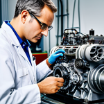 **

"A professional engineer in a clean, modern workshop, wearing a fully clothed work uniform and safety glasses, examining a complex RC model engine, appropriate attire, safe for work, perfect anatomy, correct proportions, natural pose, professional photography, high quality."

**