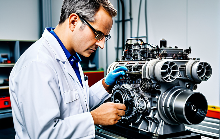 **
"A professional engineer in a clean, modern workshop, wearing a fully clothed work uniform and safety glasses, examining a complex RC model engine, appropriate attire, safe for work, perfect anatomy, correct proportions, natural pose, professional photography, high quality."
**