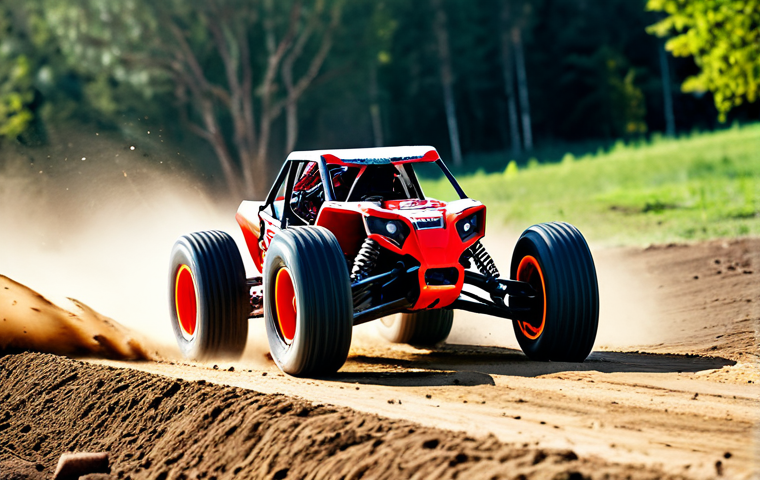 RC카 조종기 업그레이드 방법 - **
"A detailed photograph of a vibrant red RC buggy kicking up dust as it races across a dirt track...