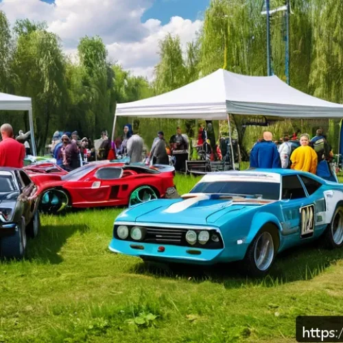 Home 32 RC카 관련 커뮤니티 추천 - A vibrant, detailed scene of a Russian RC car club meetup in an urban park near Moscow, featuring a ...